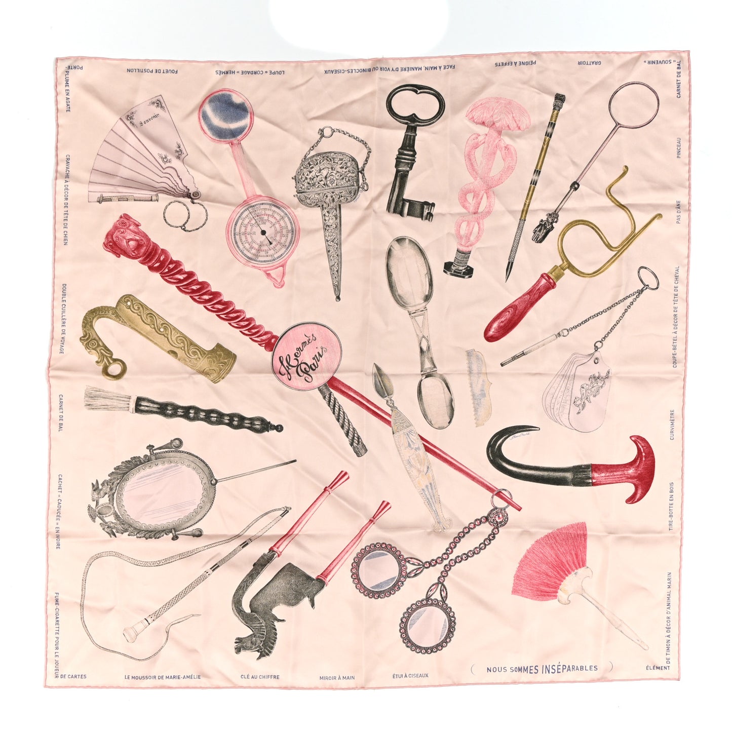 Silk Nous Sommes Inseparables Scarf 90 Rose Thé Rouge H Bronze