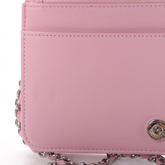 Chanel Calfskin Crystal Studded Boy Wallet On Chain WOC Pink 13 of 14