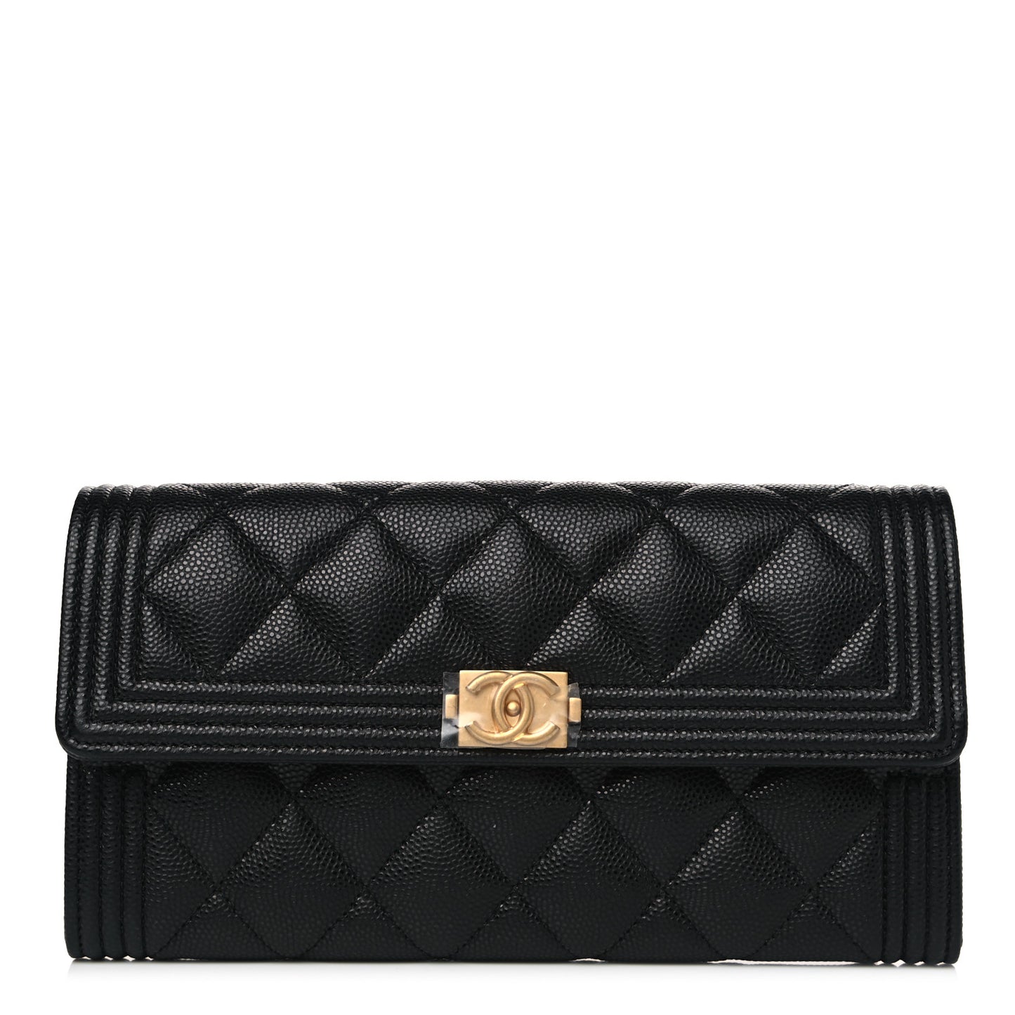 Caviar Quilted Large Boy Gusset Flap Wallet Black
