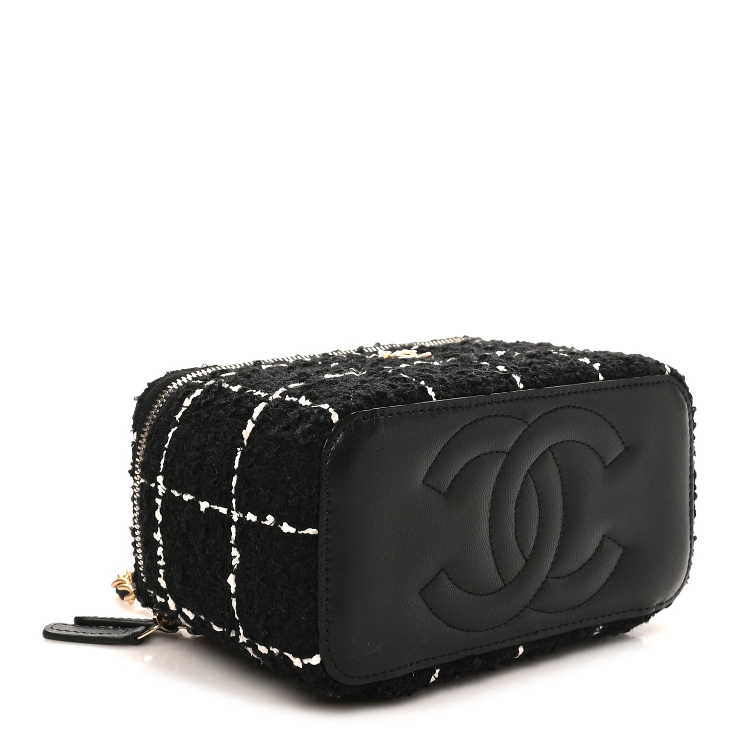 Tweed Pearl Crush Small Vanity Case With Chain Black White
