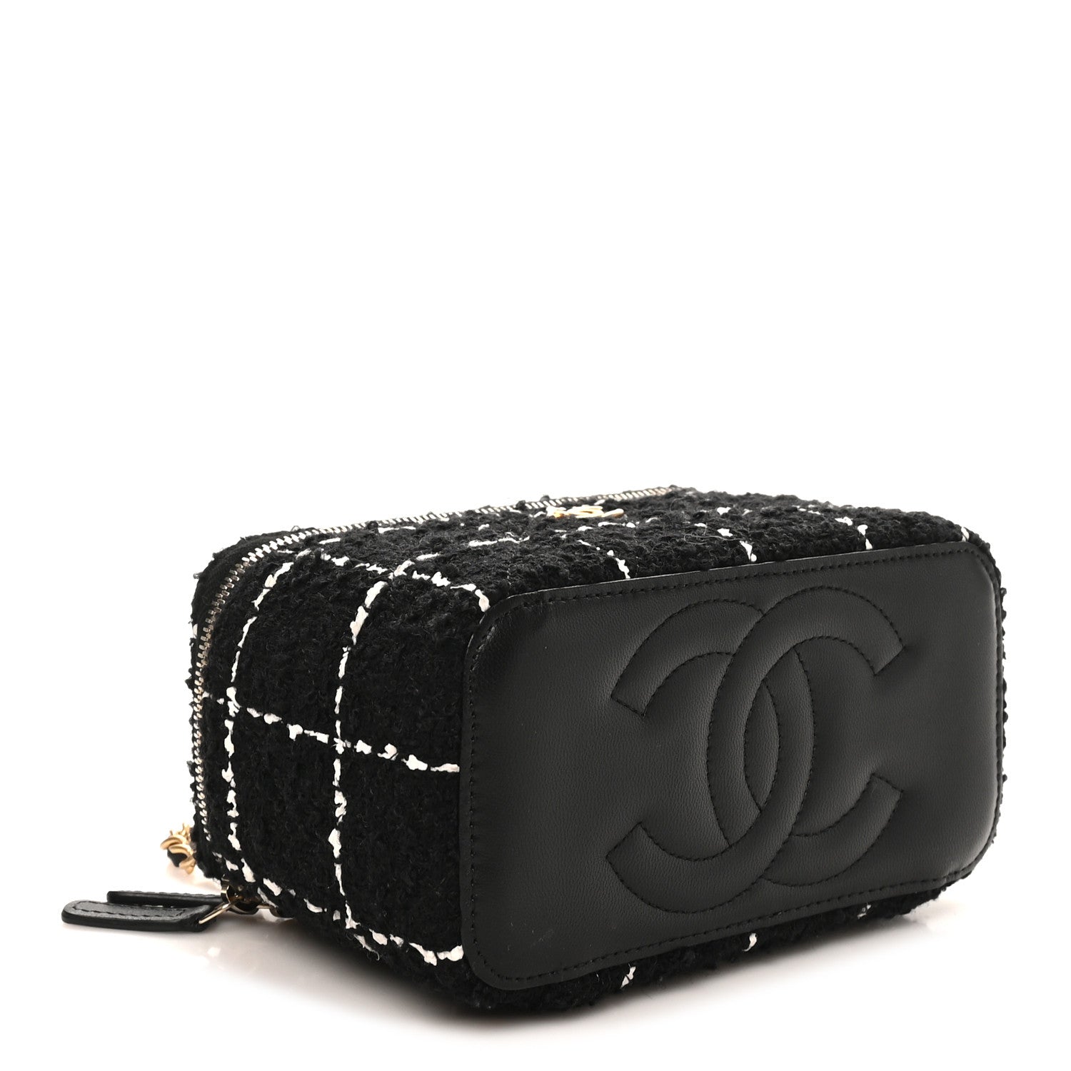 Chanel Tweed Pearl Crush Small Vanity Case With Chain Black White 4 of 12