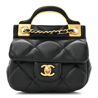 Chanel Calfskin Quilted Lady Handle Flap Card Holder With Chain Black 1 of 12