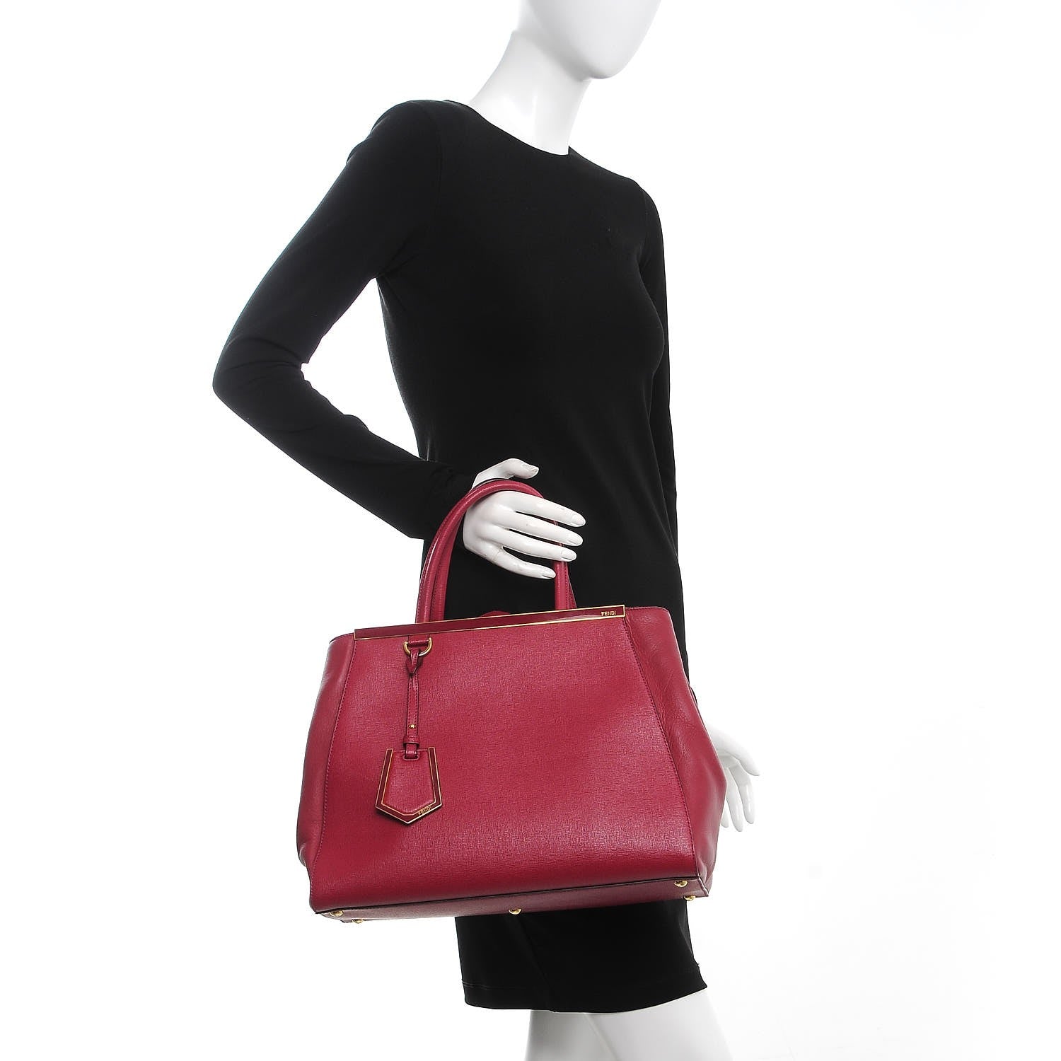 Fendi Vitello Elite Regular 2Jours Tote Rosso Scuro Ciliegia 3 of 10