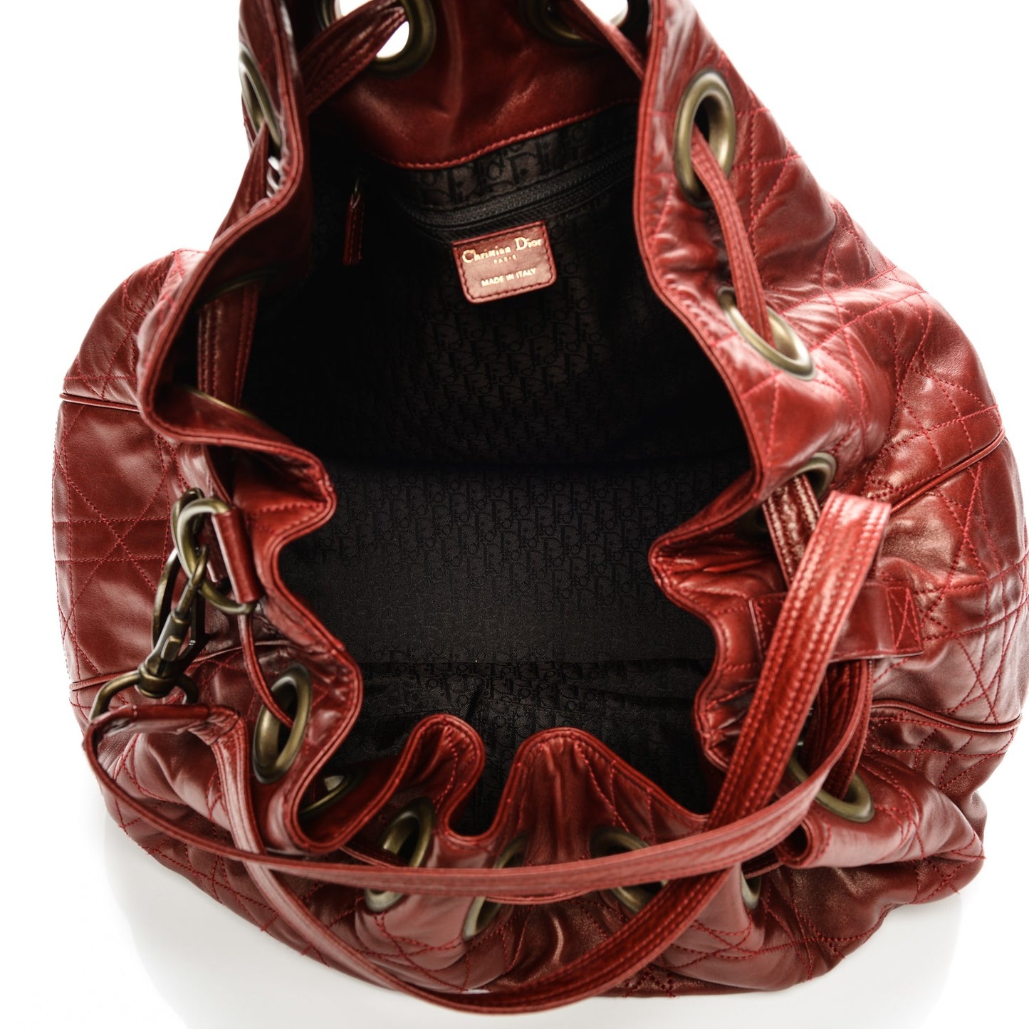 Lambskin Cannage Drawstring Bag Red