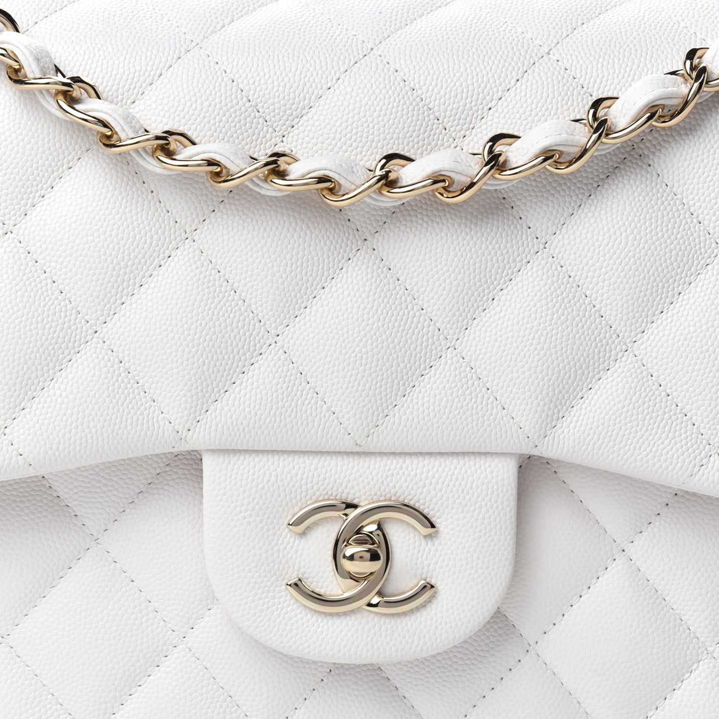 Caviar Quilted Jumbo Double Flap White
