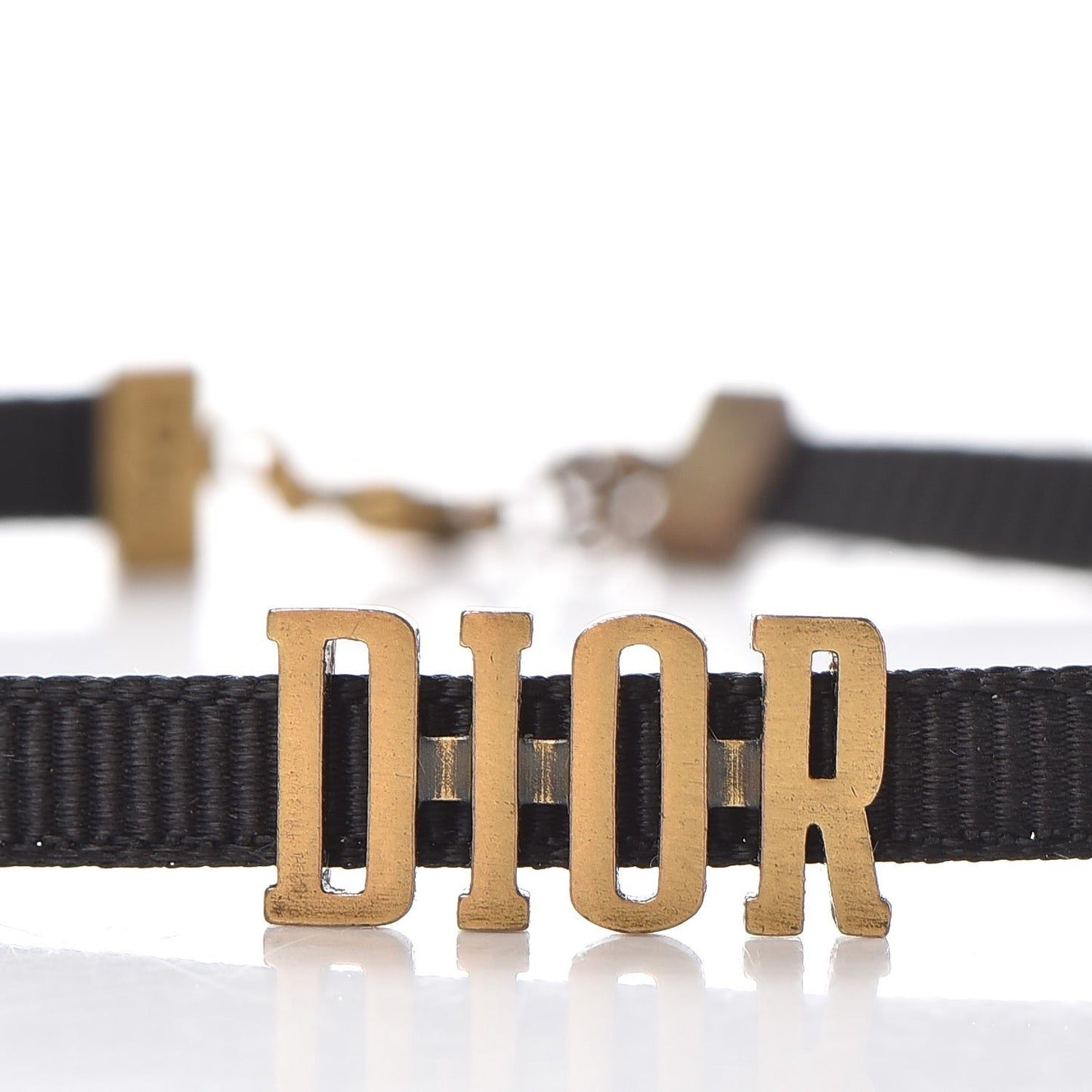 Grosgrain Ribbon Dior Logo Choker Necklace Black
