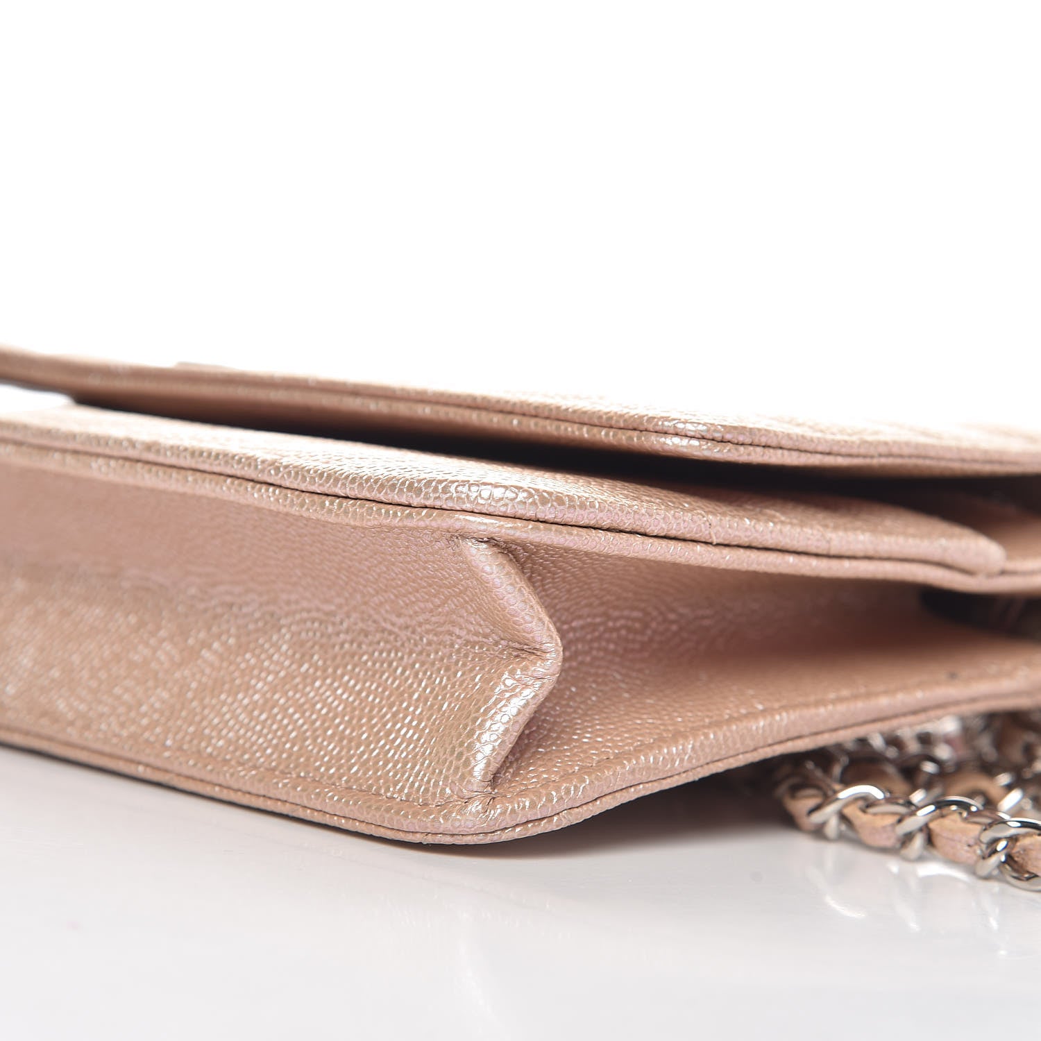 Chanel Metallic Caviar Chevron Quilted Wallet On Chain WOC Light Gold 6 of 11