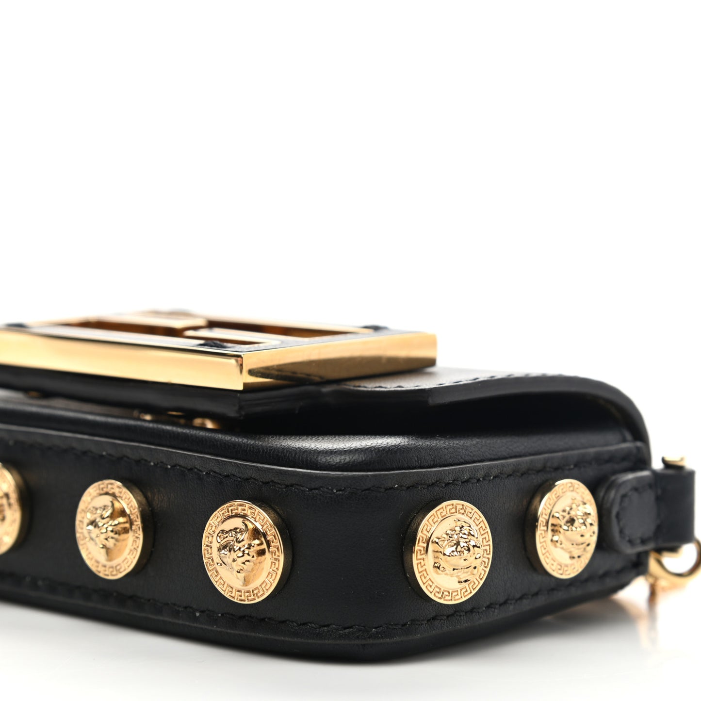 X VERSACE Vitello Seta Fendace Studded Nano Brooch Baguette Black