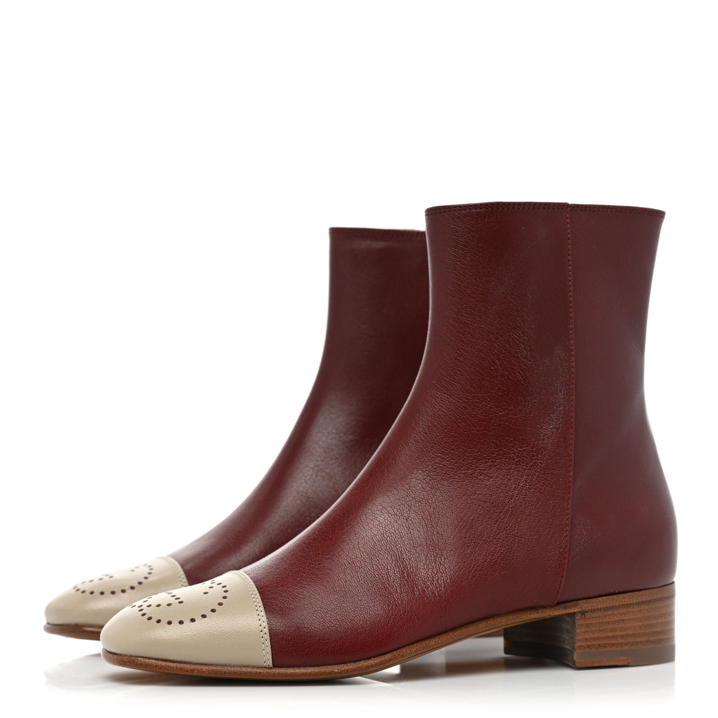 Goatskin Hills Logo Ankle Boots 36.5 Burgundy Beige