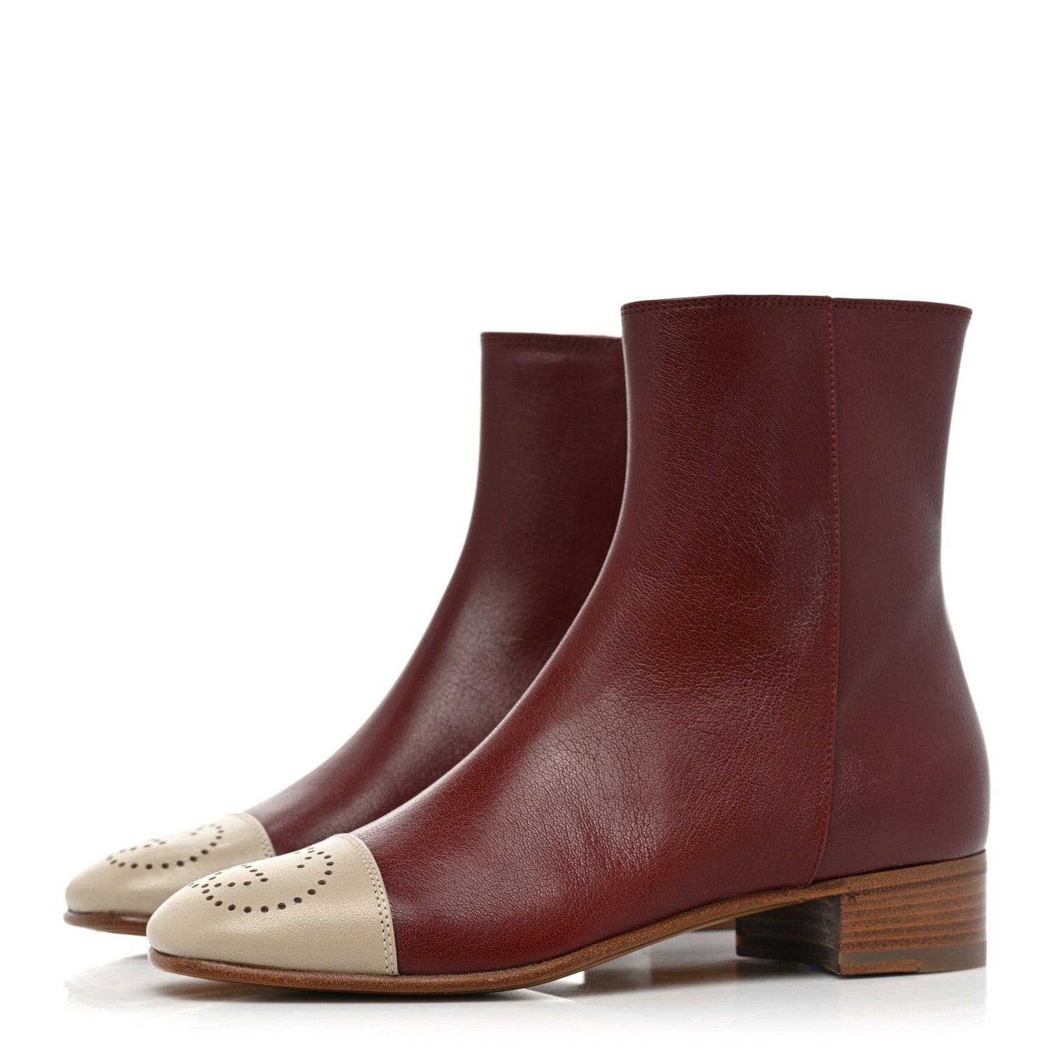 Gucci Goatskin Hills Logo Ankle Boots 36.5 Burgundy Beige 3 of 13