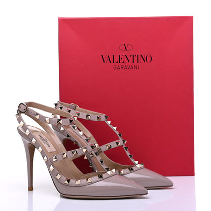 Valentino Garavani Patent Nappa Rockstud Ankle Strap 100mm Pumps 38 Poudre 11 of 11