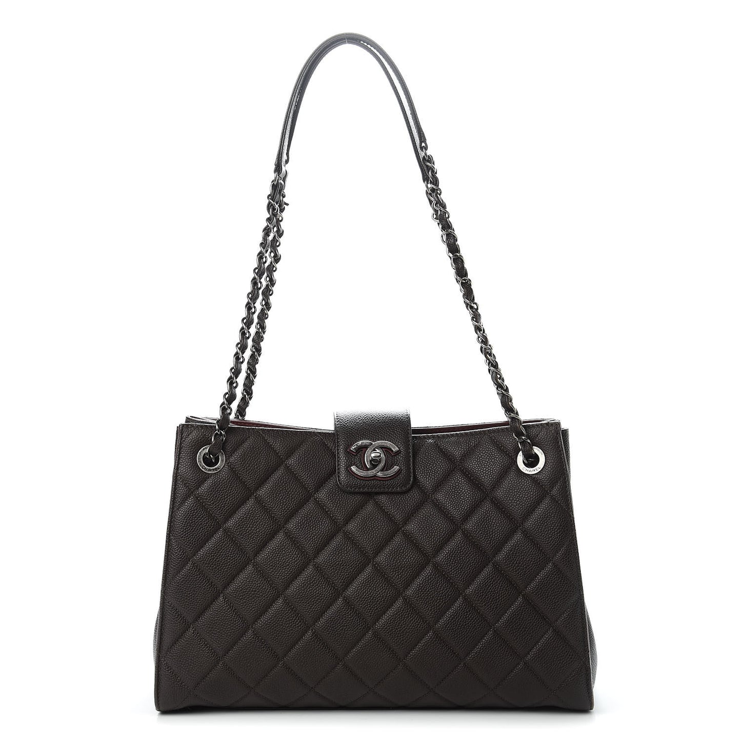 Caviar Quilted Large CC Accordion Shopping Bag Brown