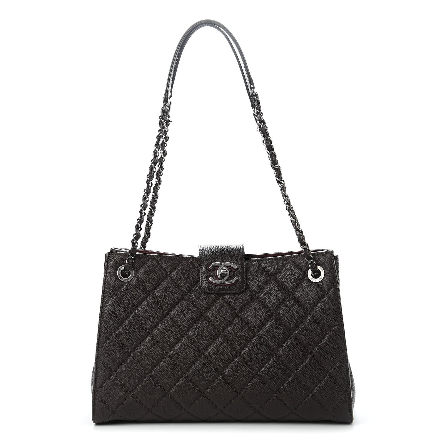 Chanel Caviar Quilted Large CC Accordion Shopping Bag Brown 1 of 15