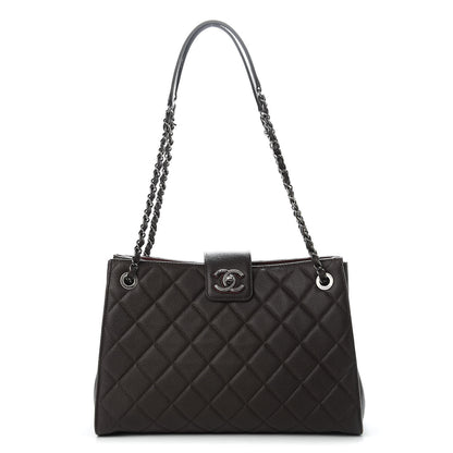 Chanel Caviar Quilted Large CC Accordion Shopping Bag Brown 1 of 15
