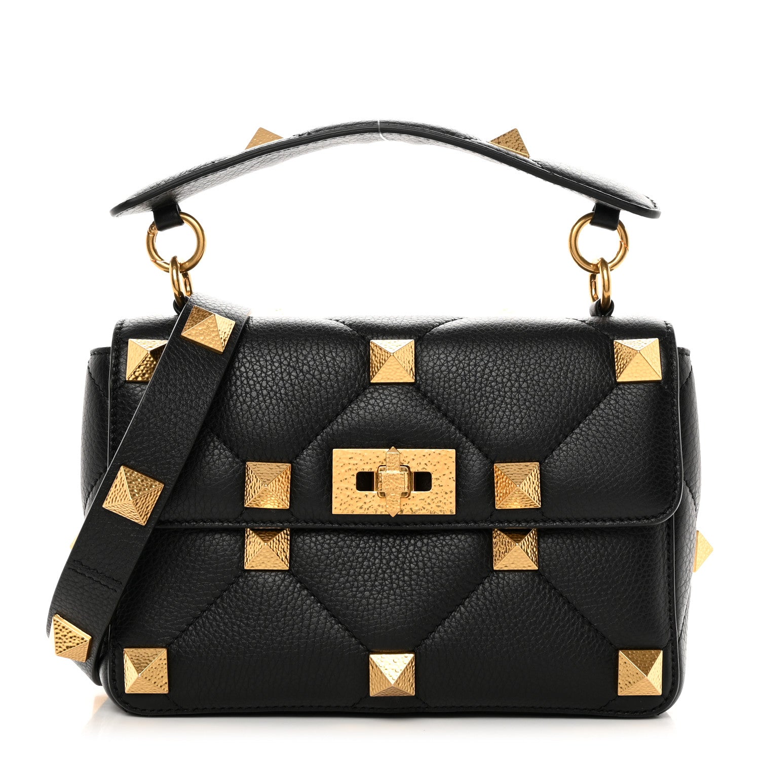 Valentino Garavani Grained Calfskin Medium Roman Stud Shoulder Bag Black 1 of 12