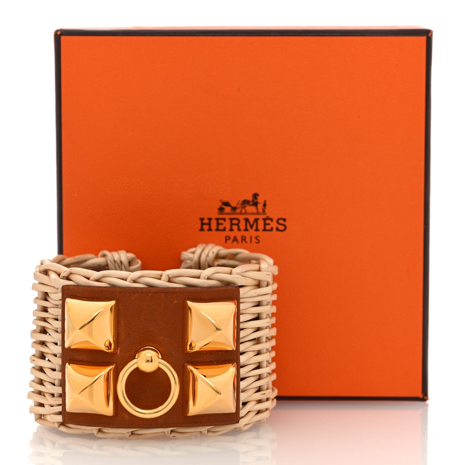 Hermes Wicker Barenia Medor Picnic Cuff Bracelet T2 Fauve 5 of 5
