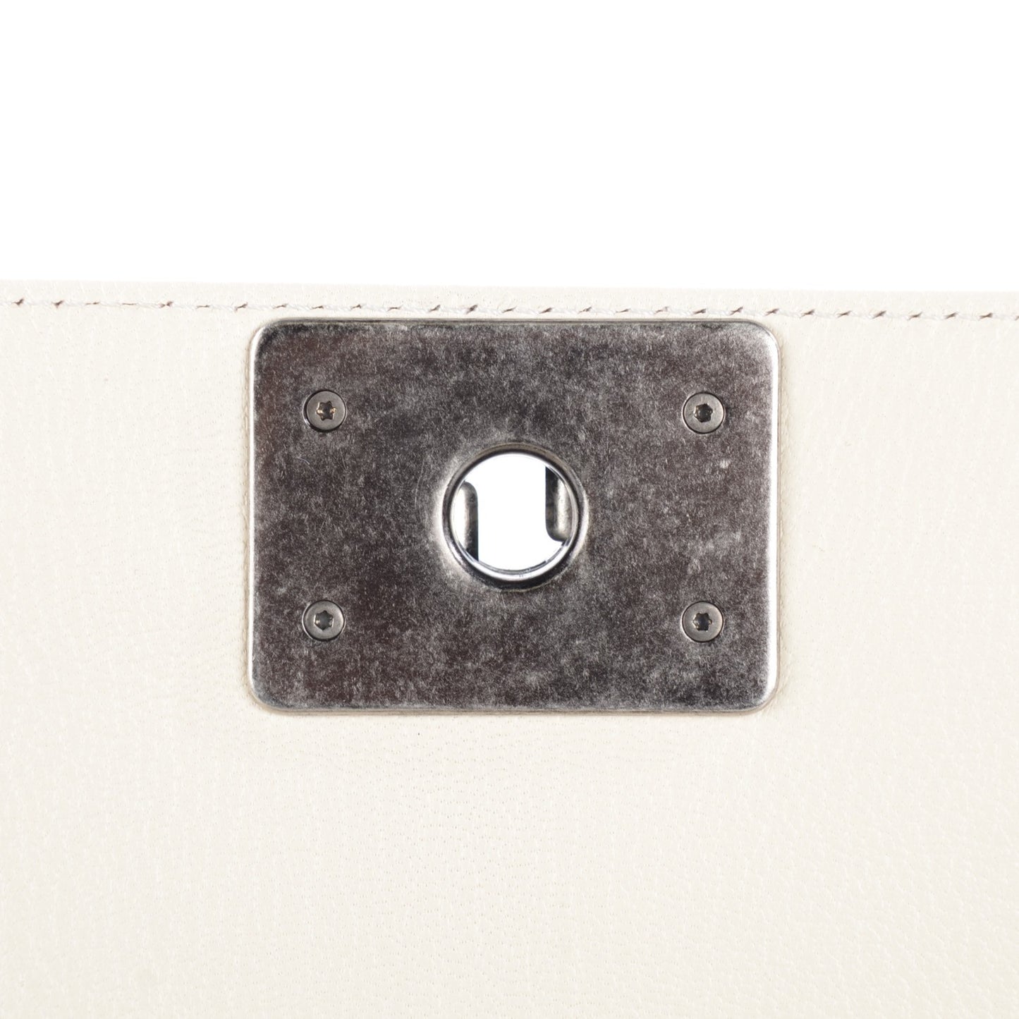 Goatskin Quilted Patent Medium Duo Boy Flap Ecru