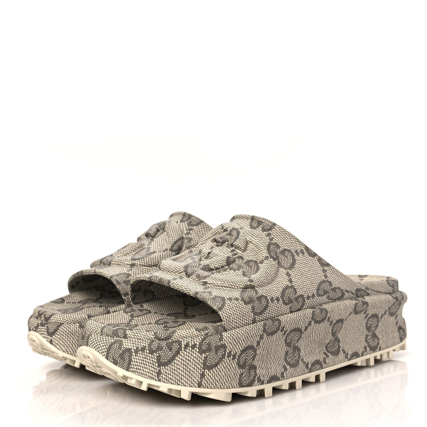 Cubic Rubber GG Monogram Womens Interlocking G Platform 42mm Slide Sandals 40 Beige Ebony