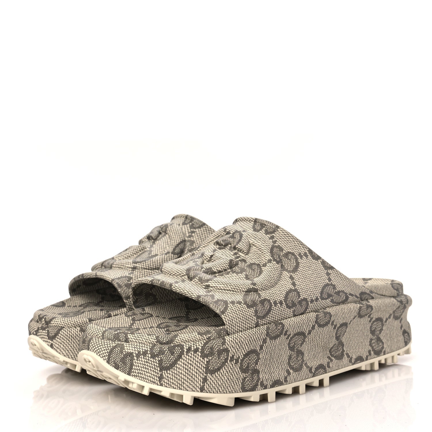Gucci Cubic Rubber GG Monogram Womens Interlocking G Platform 42mm Slide Sandals 40 Beige Ebony 3 of 7