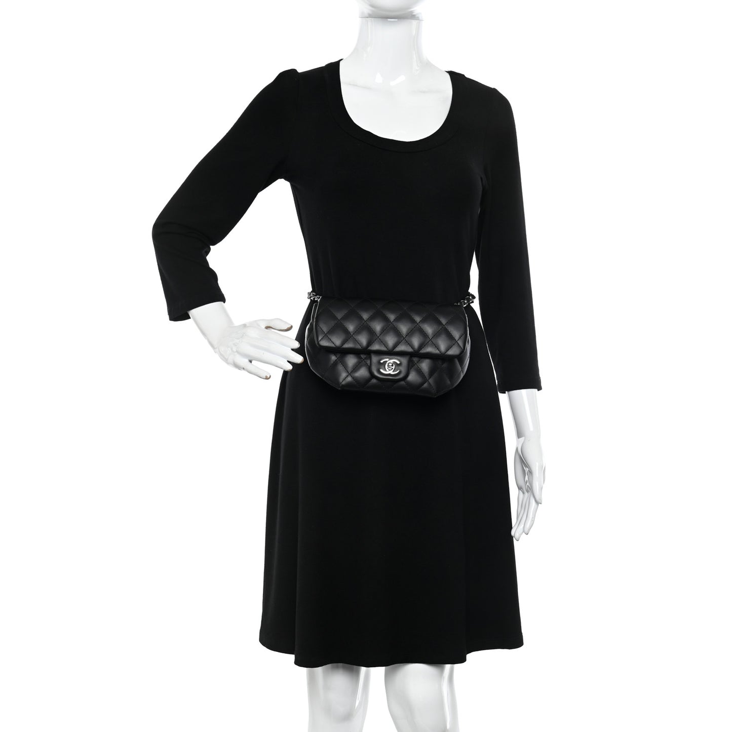 Calfskin Quilted CC Uniform Flap Belt Bag Black