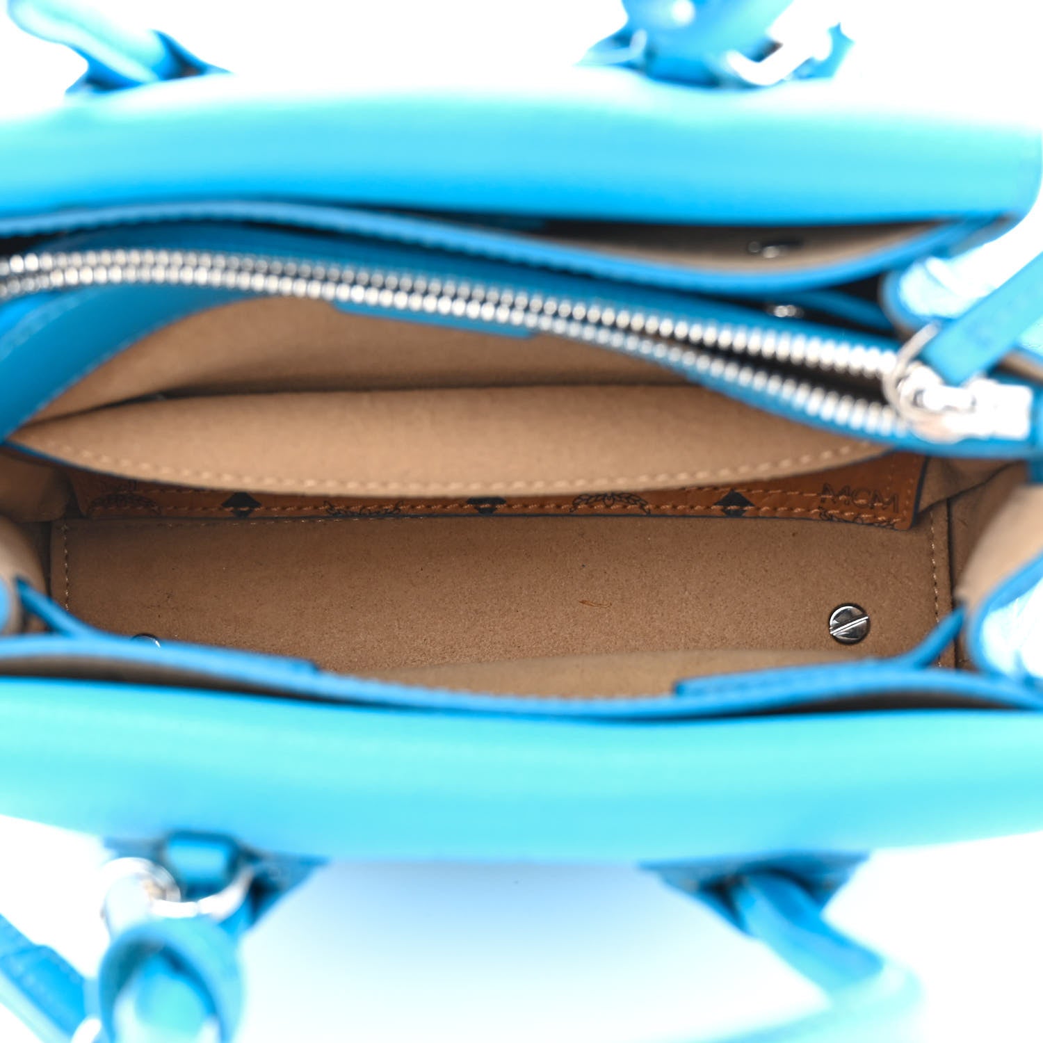 MCM Grained Calfskin Mini Milla Tote Tile Blue 5 of 15