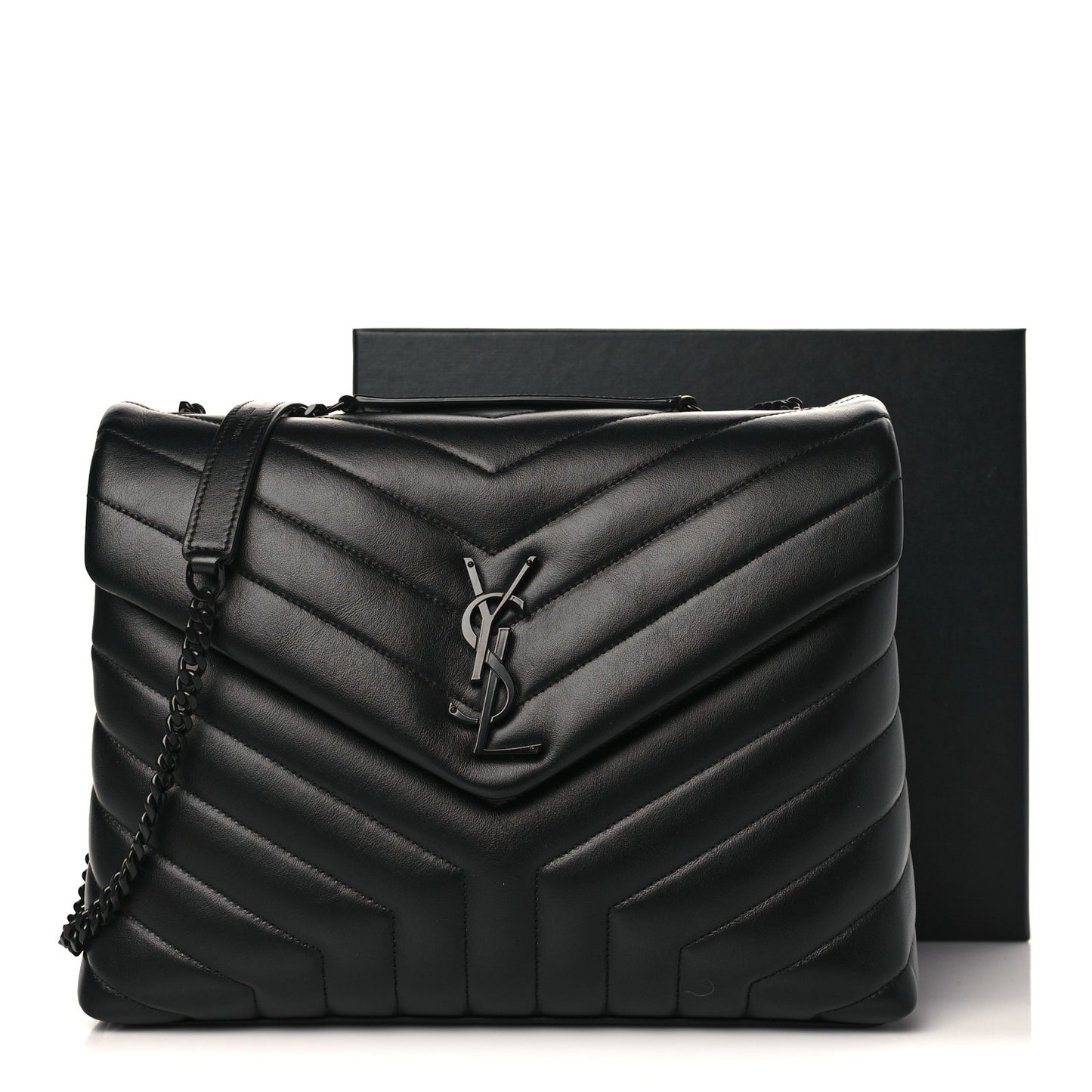 Calfskin Y Quilted Monogram Monochrome Medium Loulou Chain Satchel Black