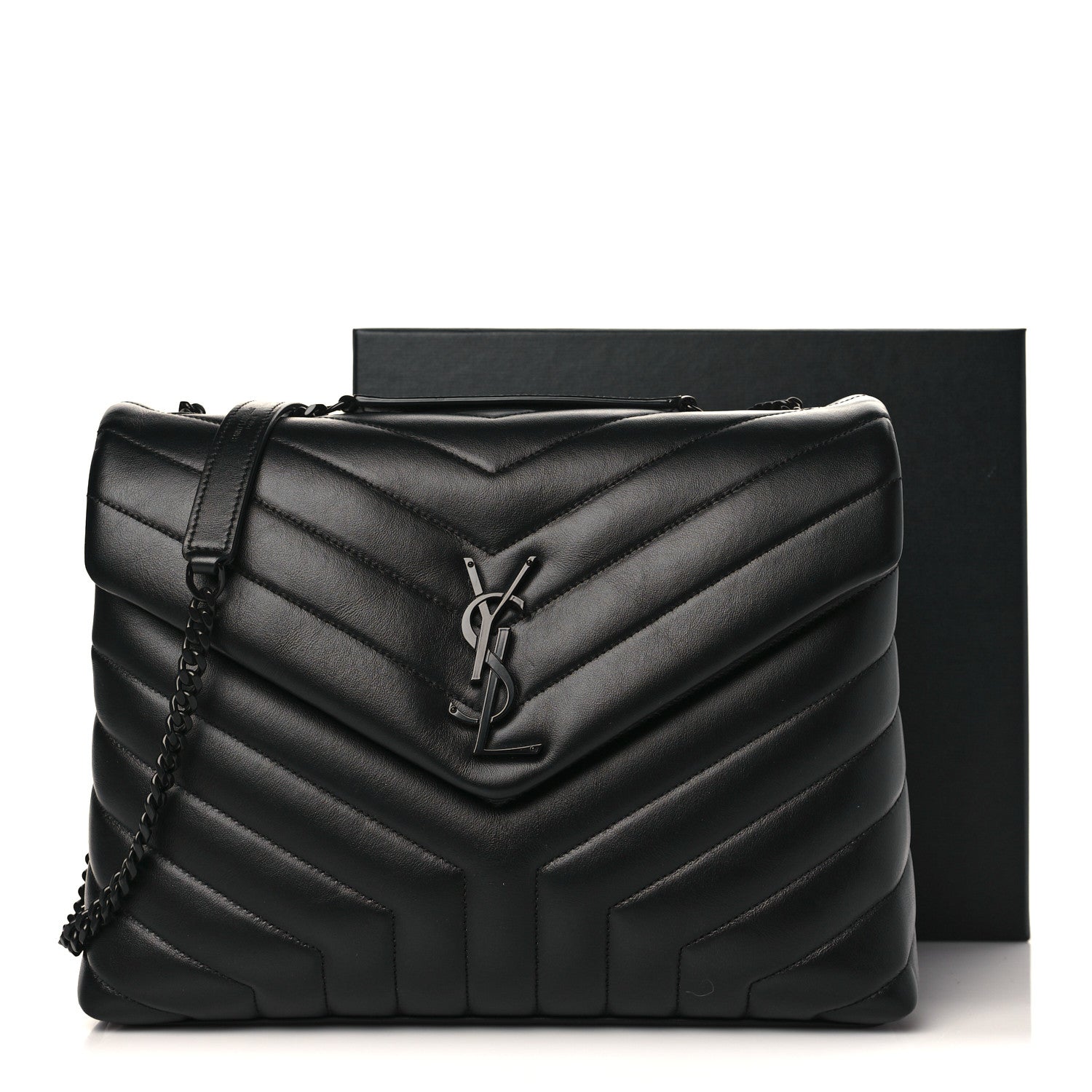 Saint Laurent Calfskin Y Quilted Monogram Monochrome Medium Loulou Chain Satchel Black 10 of 10