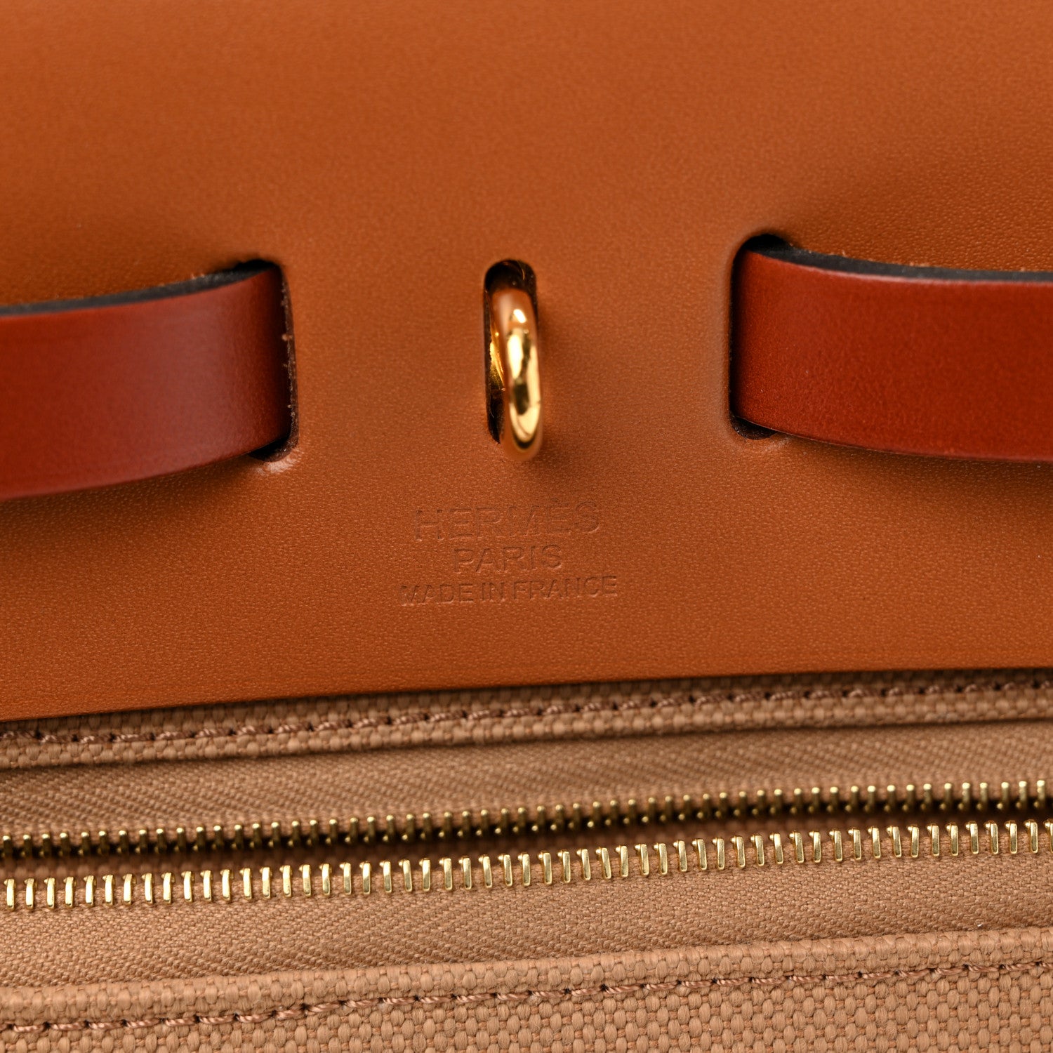 Hermes Military Toile Vache Hunter Herbag Zip Retourne 31 PM Chai Fauve Naturel Cuivre 6 of 11