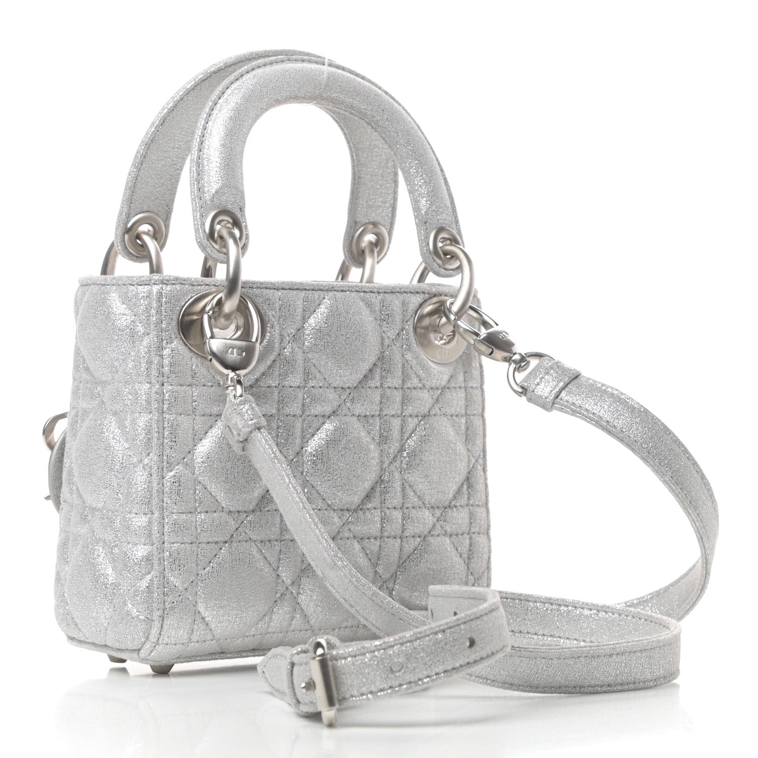 Christian Dior Metallic Nubuck Cannage Nano Lady Dior Silver 3 of 9