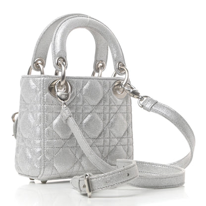 Christian Dior Metallic Nubuck Cannage Nano Lady Dior Silver 3 of 9