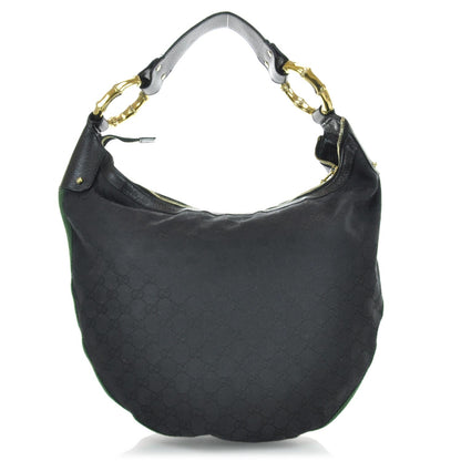 Gucci Monogram Web Bamboo Ring Hobo Black 1 of 11