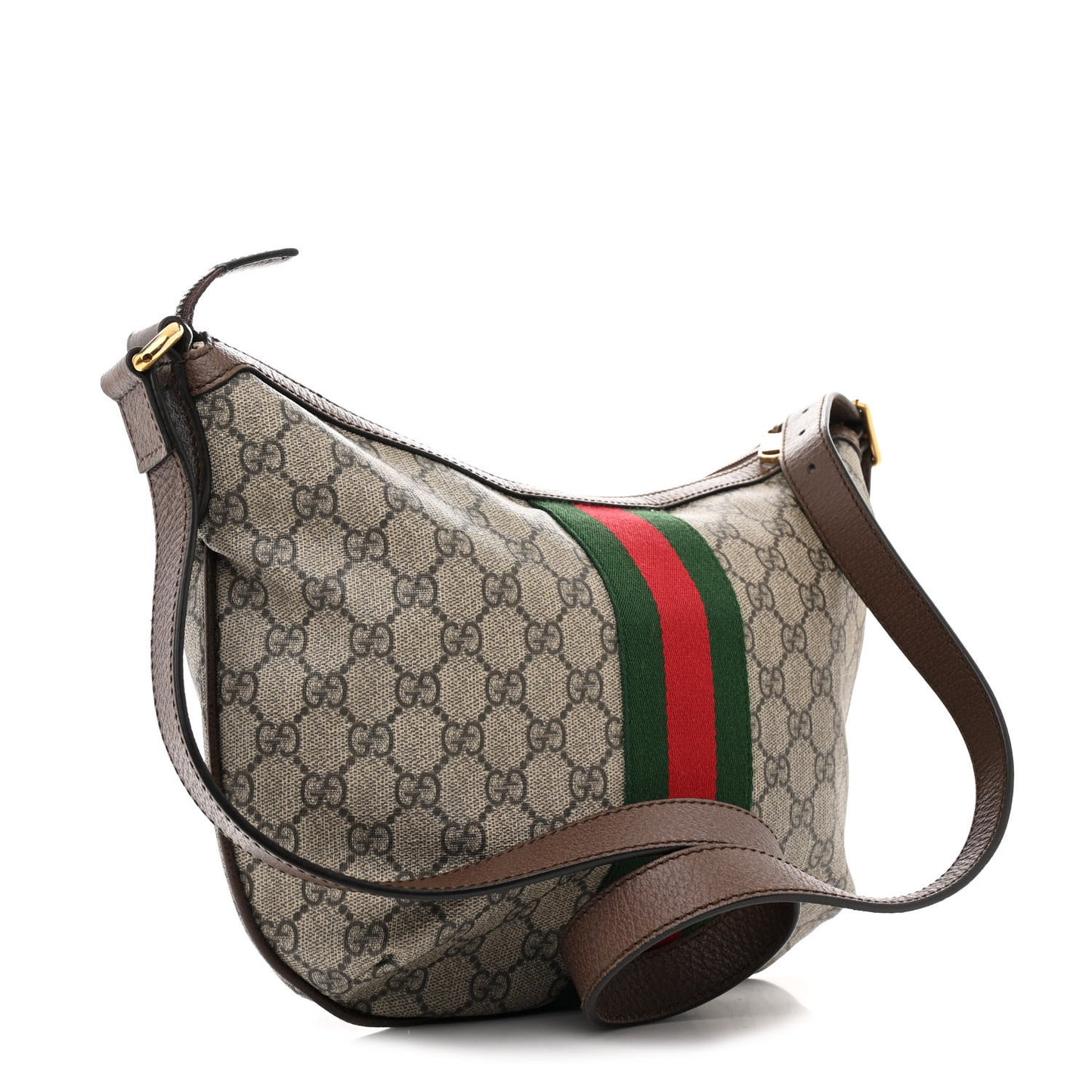 GG Supreme Monogram Web Small Ophidia Half Moon Hobo Brown