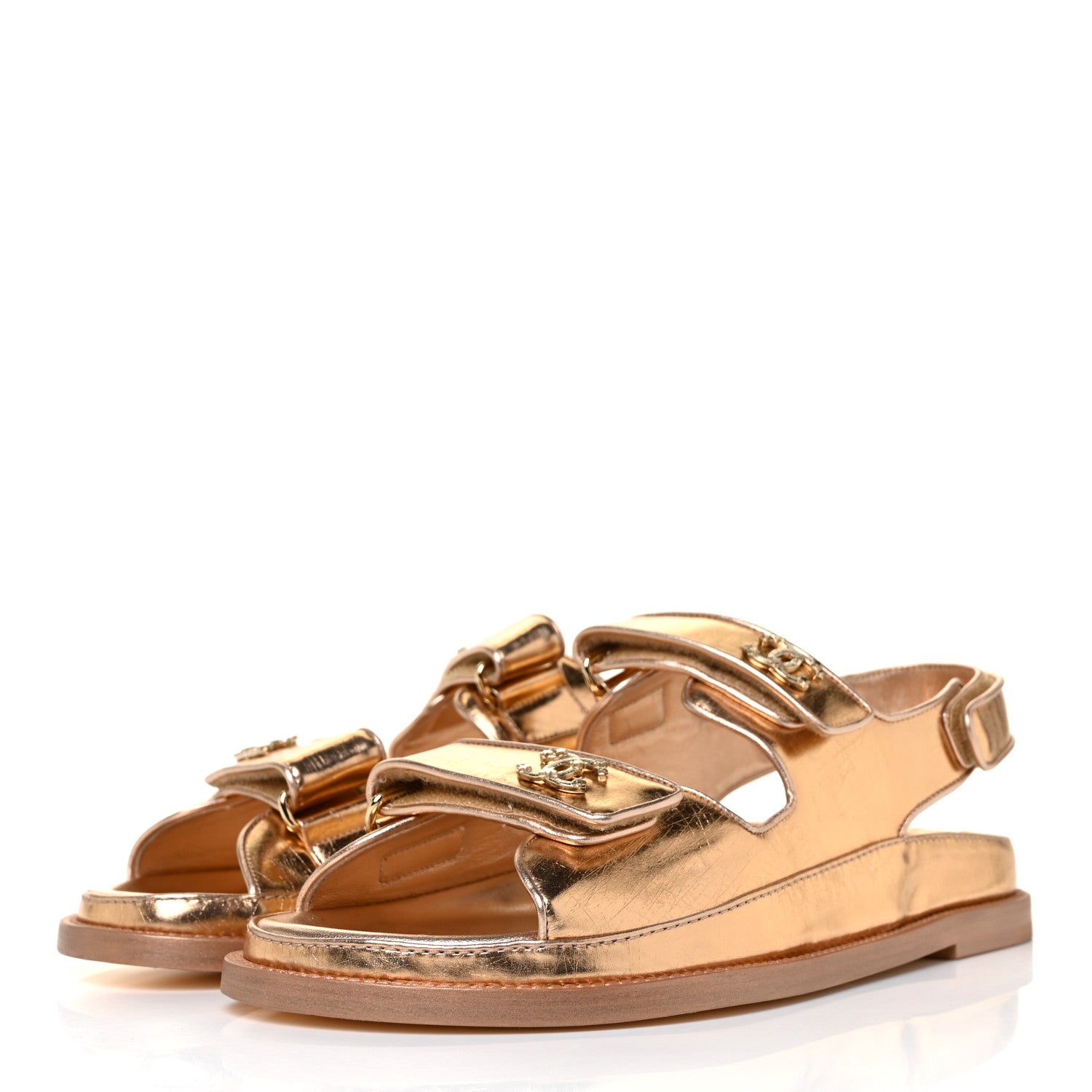 Chanel Metallic Laminated Calfskin Velcro Dad Sandals 41 Golden 3 of 9