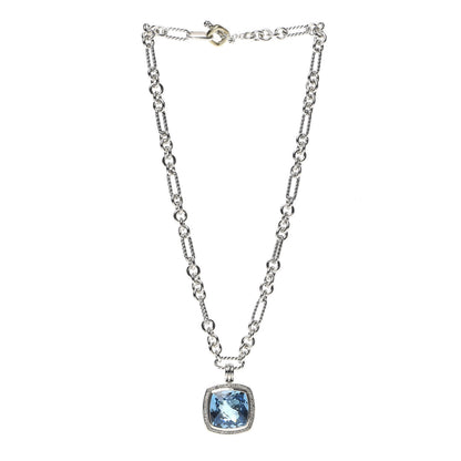 David Yurman Sterling Silver 18K Yellow Gold Diamond Blue Topaz 20mm Albion Figaro Chain Pendant Necklace 3 of 5