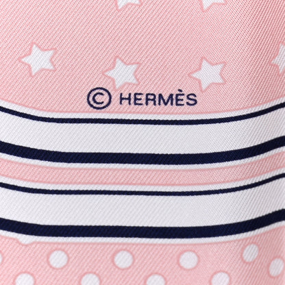 Hermes Silk Brides De Gala A Pois Bandana Pocket Square Rose Pale Black White 4 of 5