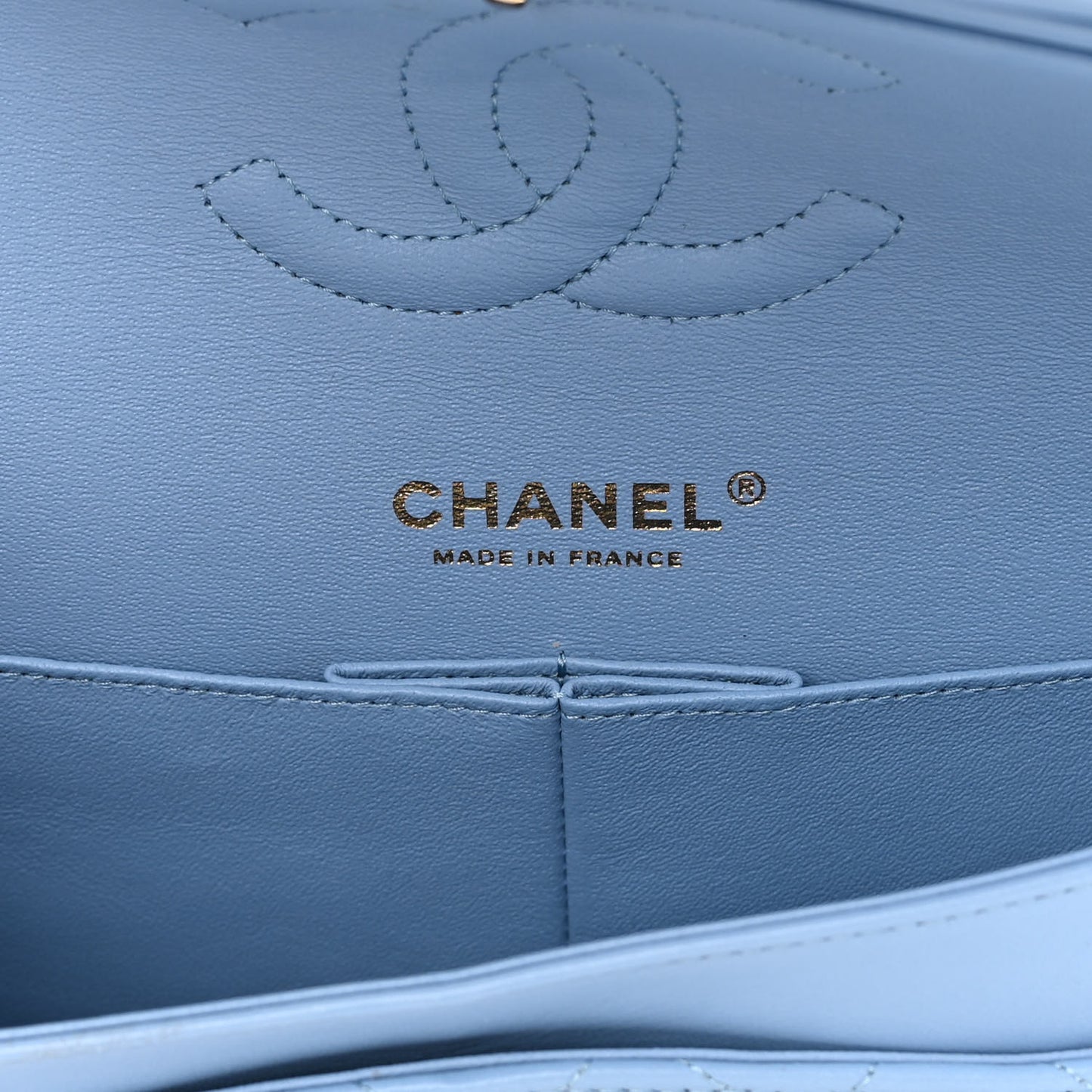 Lambskin Quilted Medium Double Flap Light Blue