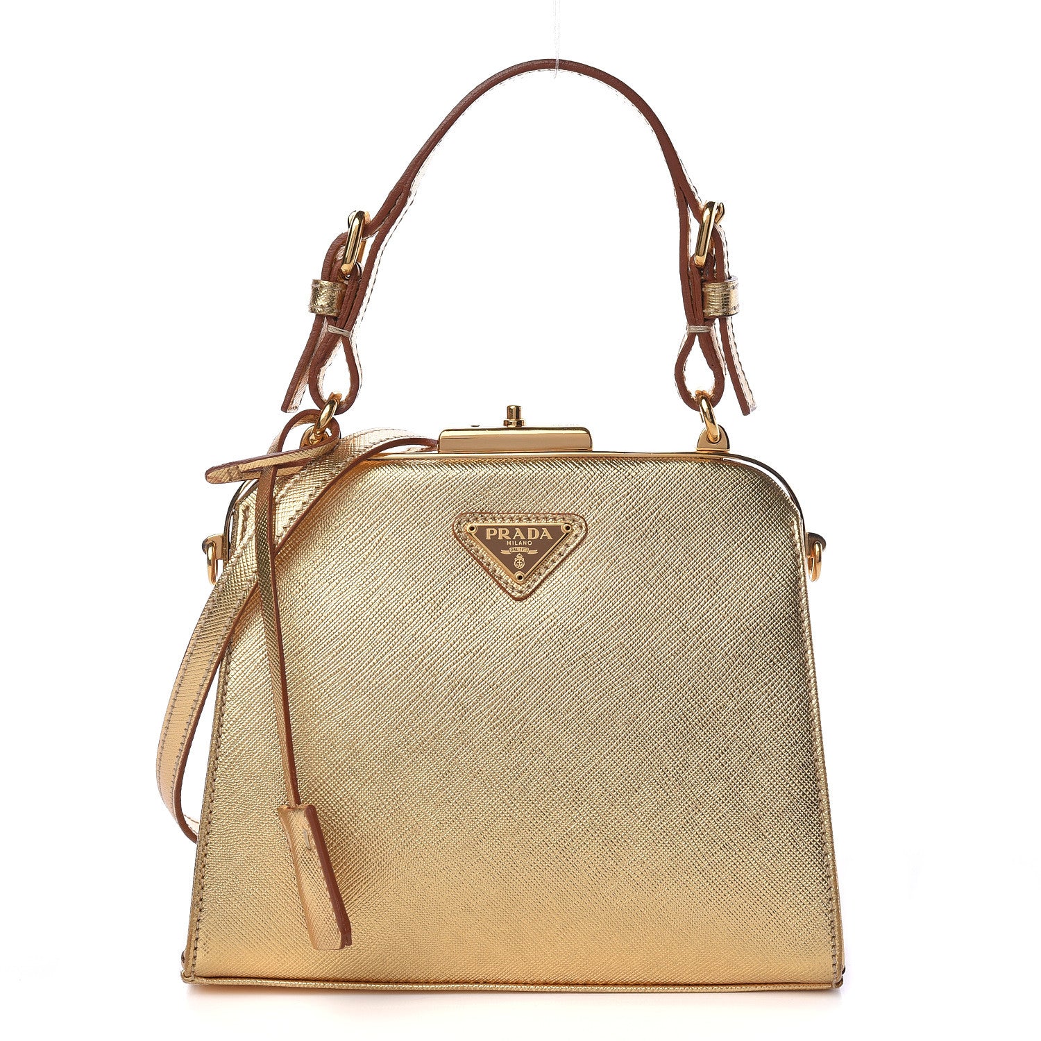 Prada Metallic Saffiano Top Handle Frame Bag Platino 1 of 18