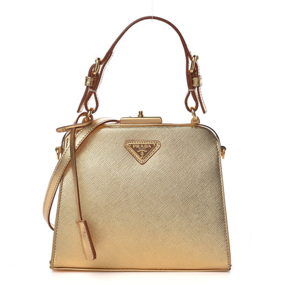 Prada Metallic Saffiano Top Handle Frame Bag Platino 1 of 18
