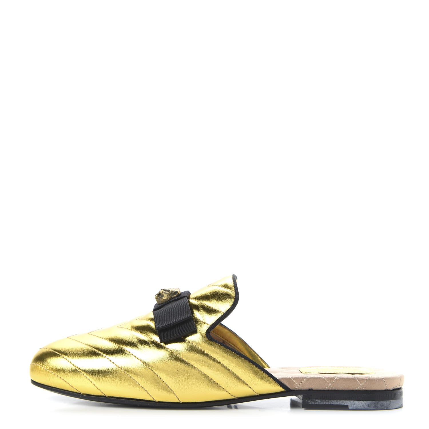 Gucci Metallic Nappa Quilted Womens Princetown Slippers 37 Gold 1 of 9