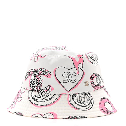 Chanel Cotton Heart Print Bucket Hat M White Rose 3 of 9