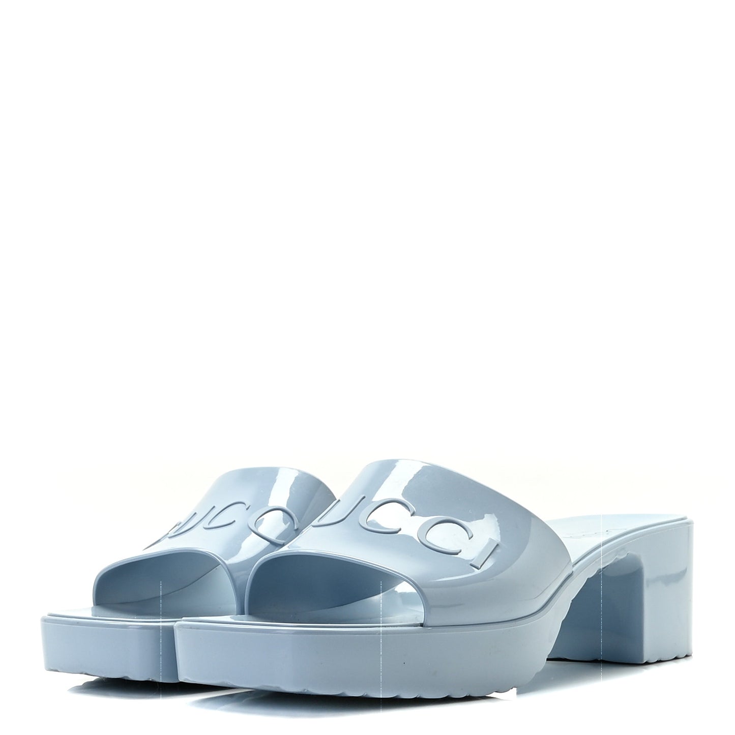 Rubber Gucci Logo Womens Platform 20/60mm Slide Sandals 38 Porcelain Light Blue