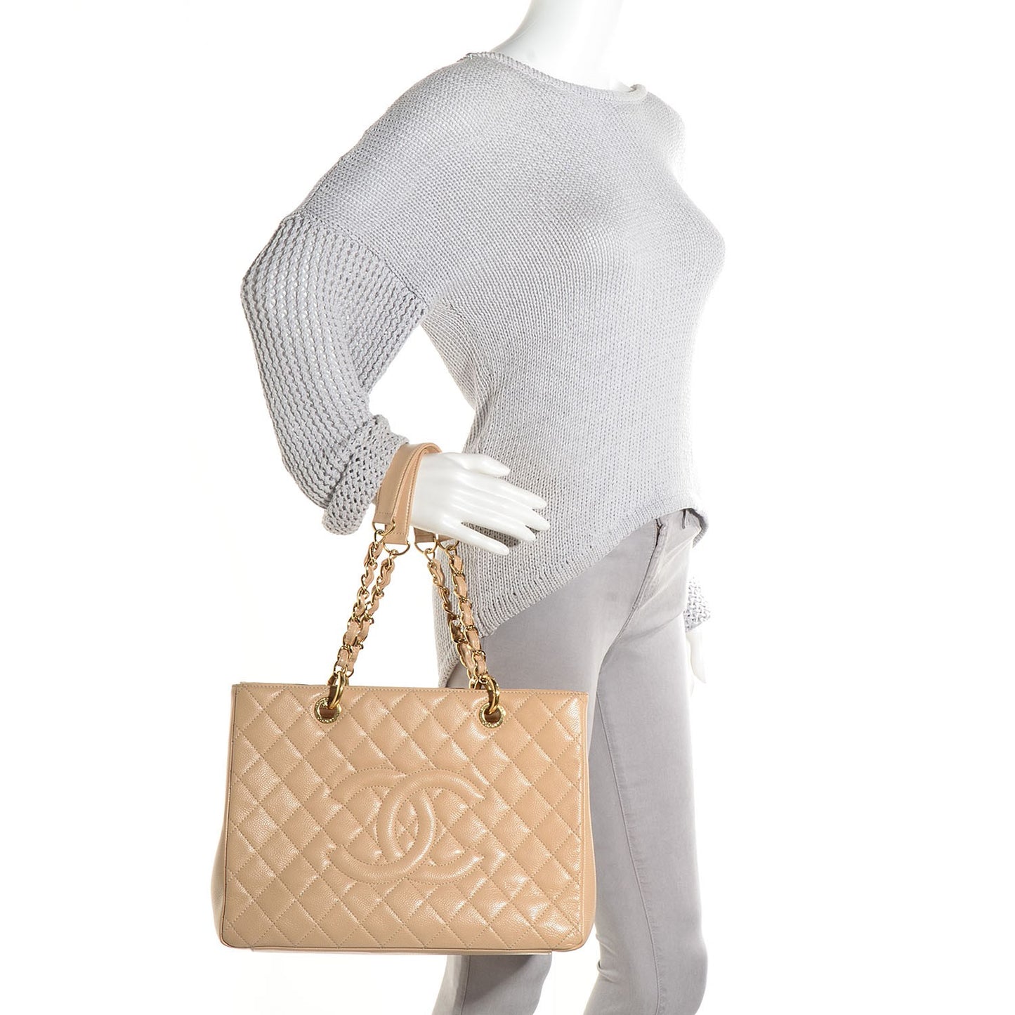 Caviar Grand Shopping Tote GST Beige Clair