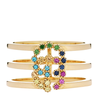 Gucci 18K Yellow Gold Multi Gemstone Running GG Ring 53 6.5 1 of 7