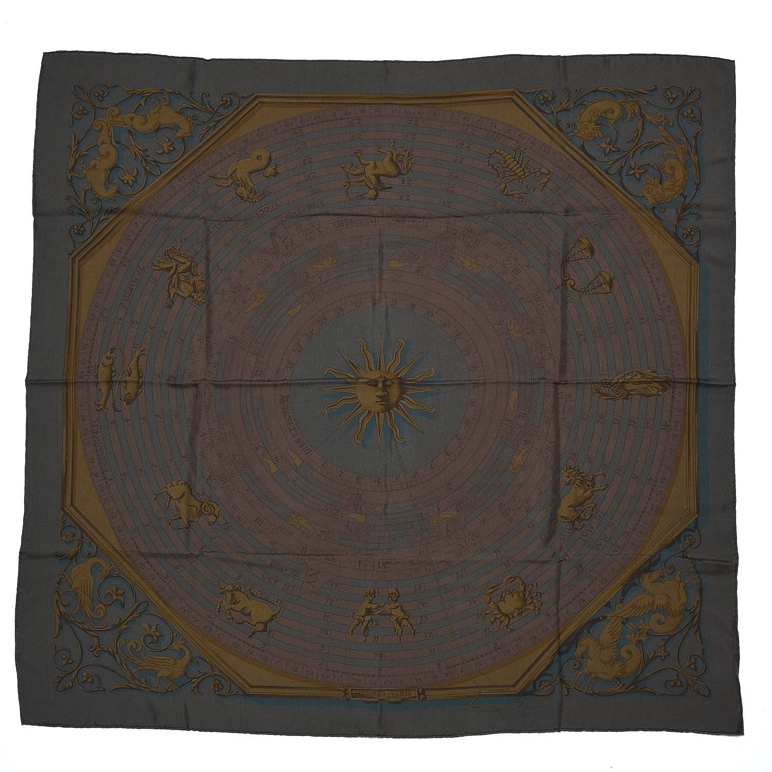 Hermes Silk Dip Dye Astrologie Scarf 90 Bronze Poivre 1 of 5