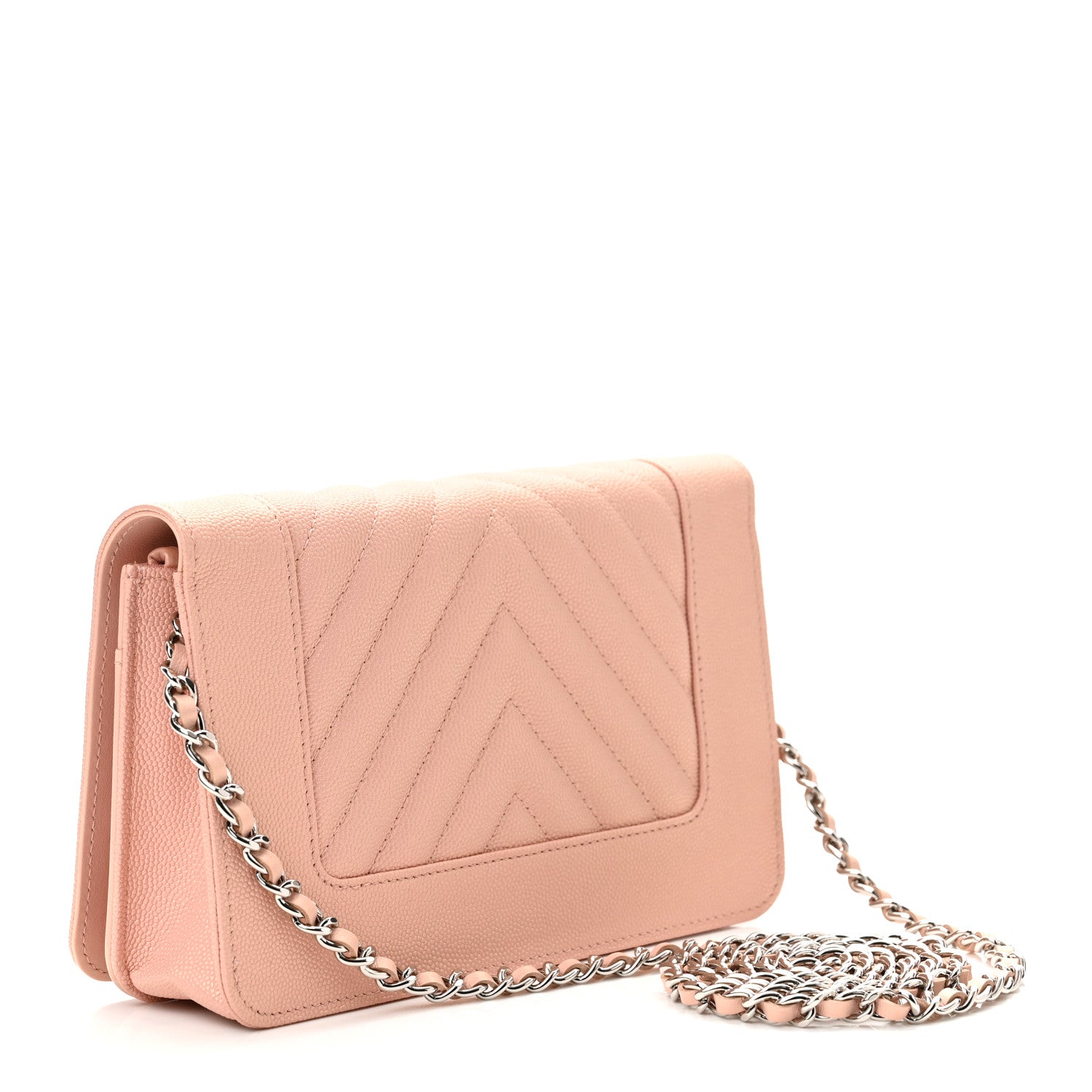 Chanel Metallic Caviar Quilted Vintage Mademoiselle Wallet On Chain WOC Light Pink 3 of 12
