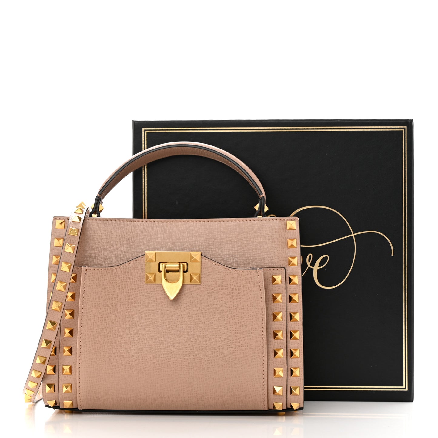 Vitello Small Rockstud Alcove Top-Handle Bag Rose Cannelle