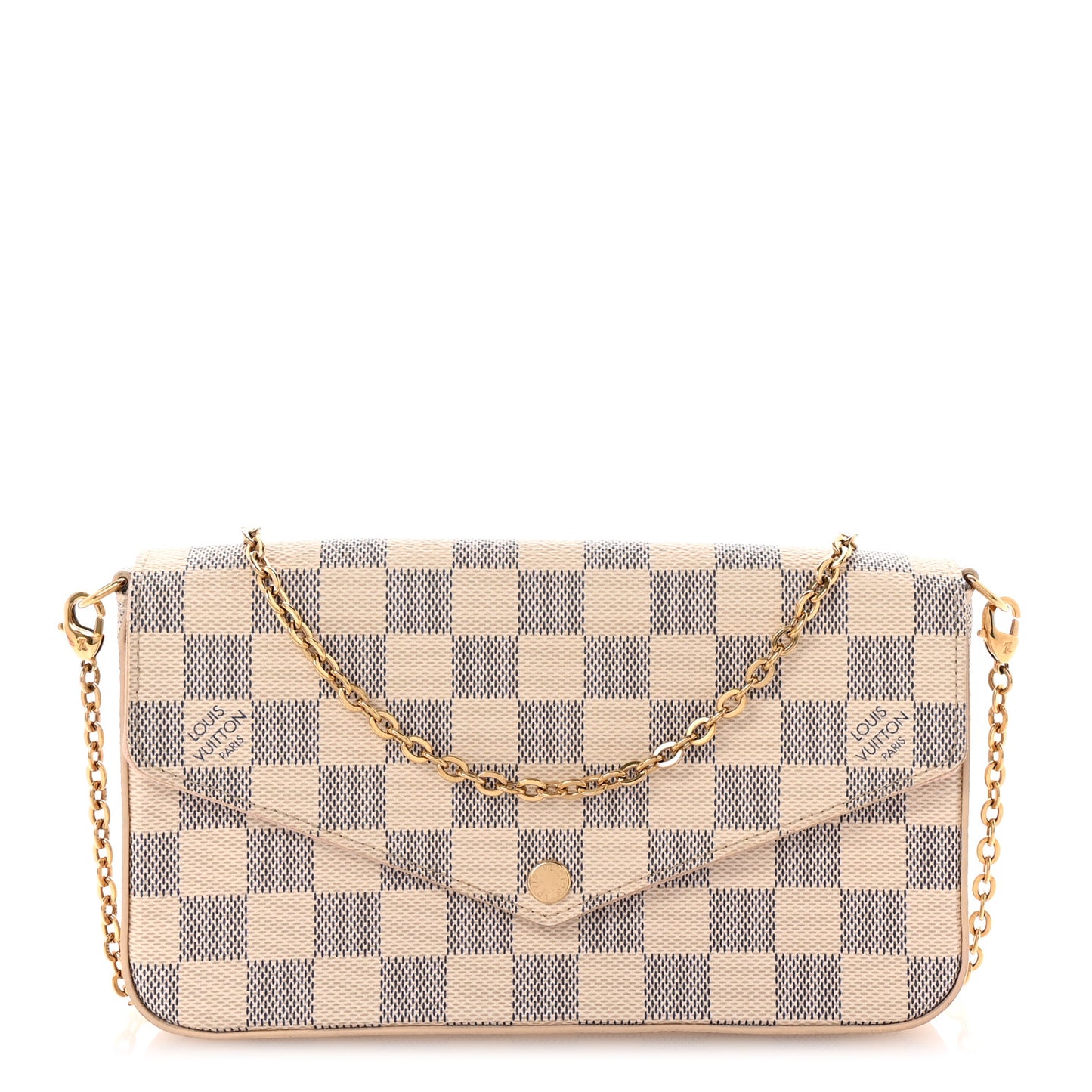 Damier Azur Pochette Felicie Chain Wallet Rose Ballerine