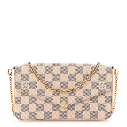 Louis Vuitton Damier Azur Pochette Felicie Chain Wallet Rose Ballerine 1 of 10
