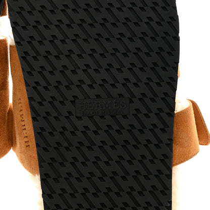 Hermes Suede Goatskin Woolskin Mens Chypre Sandals 42 Brun Fume Ecru 6 of 8