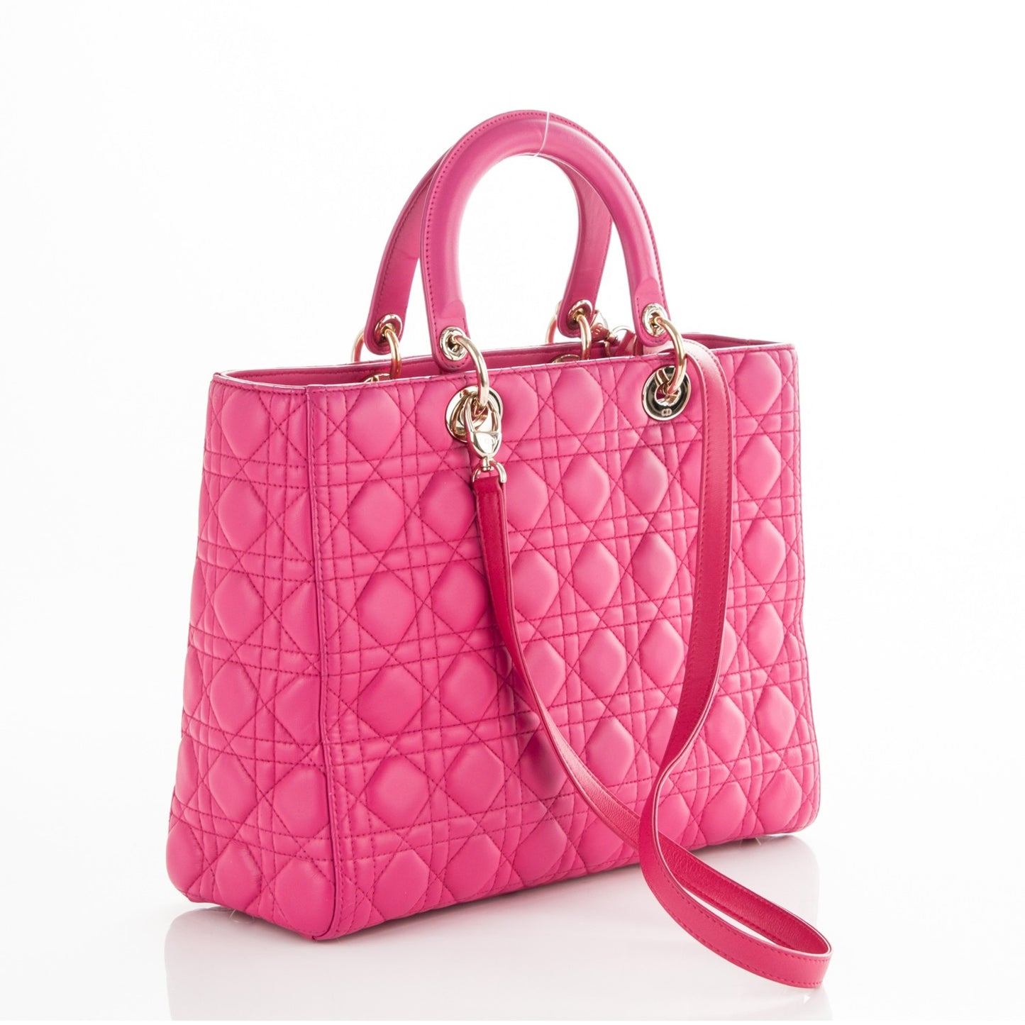 Lambskin Cannage Large Lady Dior Fuchsia